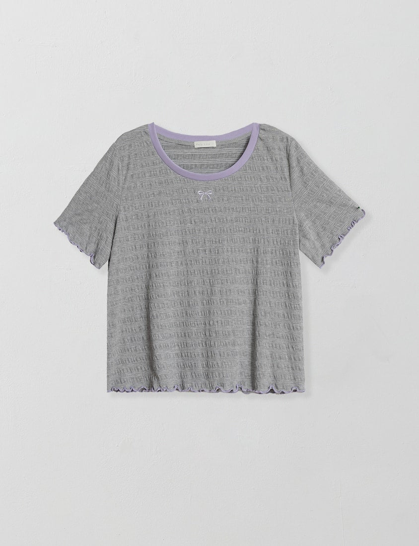 Bow Embroidery Ruffle Crinkle Plus Size Top