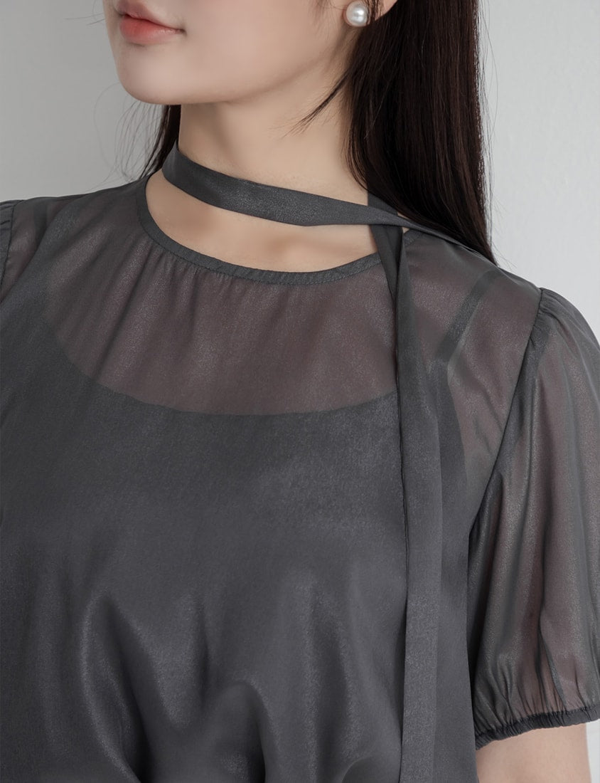 MISS. Elegant Two-Piece Sheer Plus Size Top (With Tie)