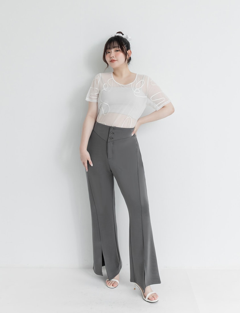 Japanese Style Wavy Line Sheer Textured Plus Size Top