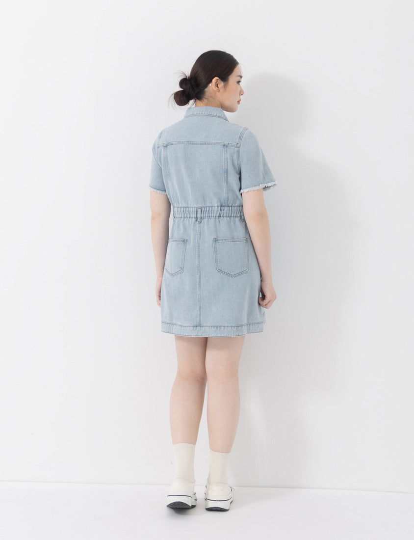 2-Way Stitch Detail Plus Size Denim Mini Dress