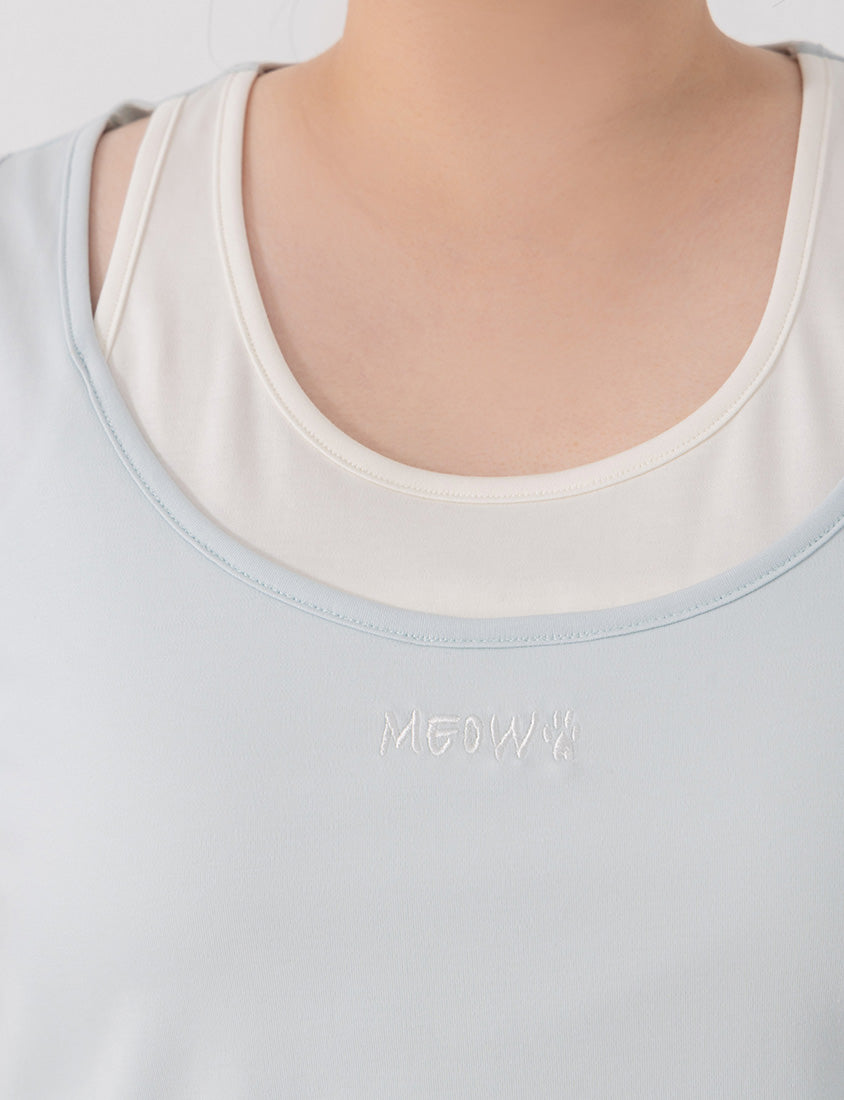 Instant Cooling Cat Paw Embroidered Contrast Plus Size Tank Top