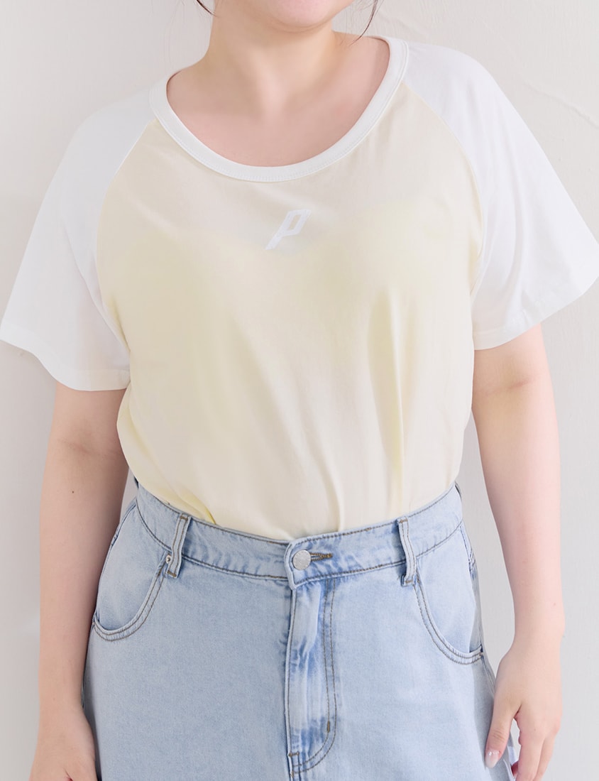 Casual Raglan Contrast Sleeve Plus Size Tee