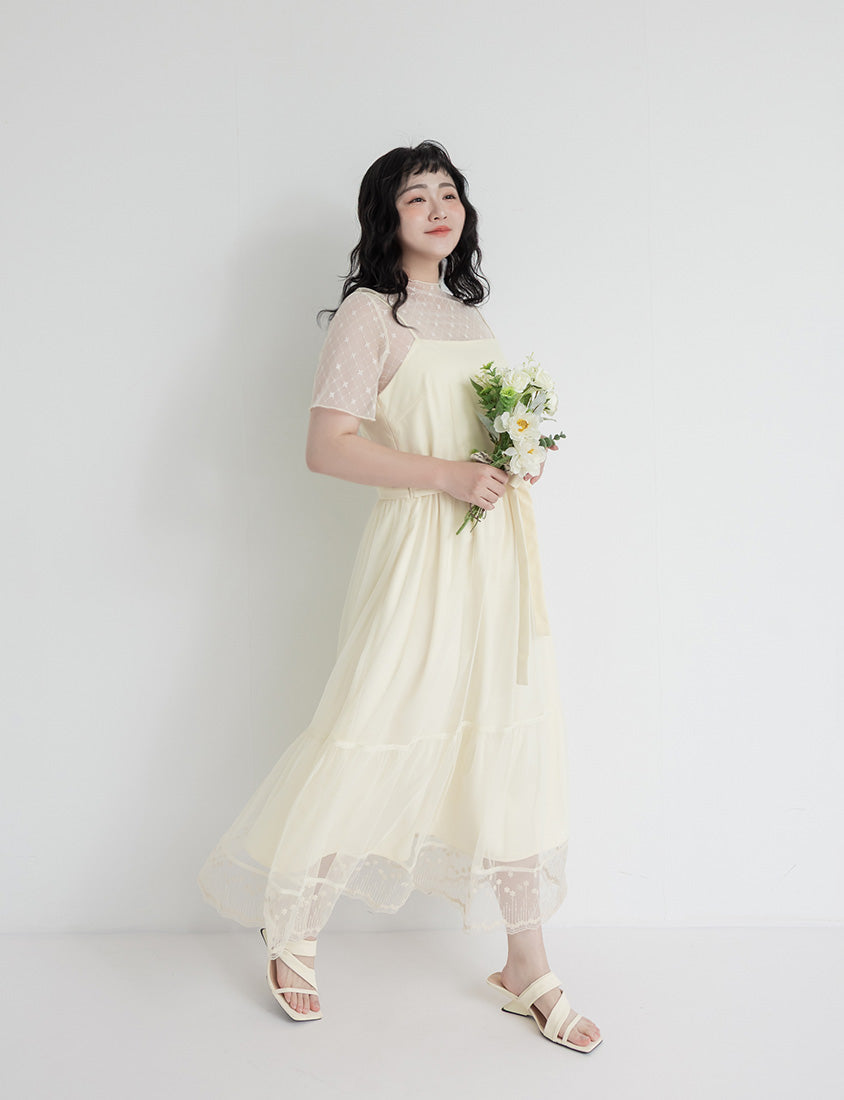Romantic Adjustable Mesh Plus Size Cami Maxi Dress