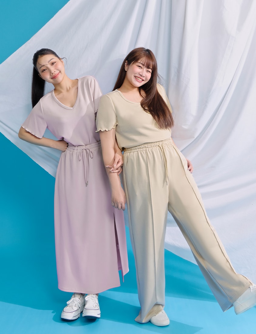Instant Cool Cloud Cotton Stitch Slit Plus Size Wide Pants