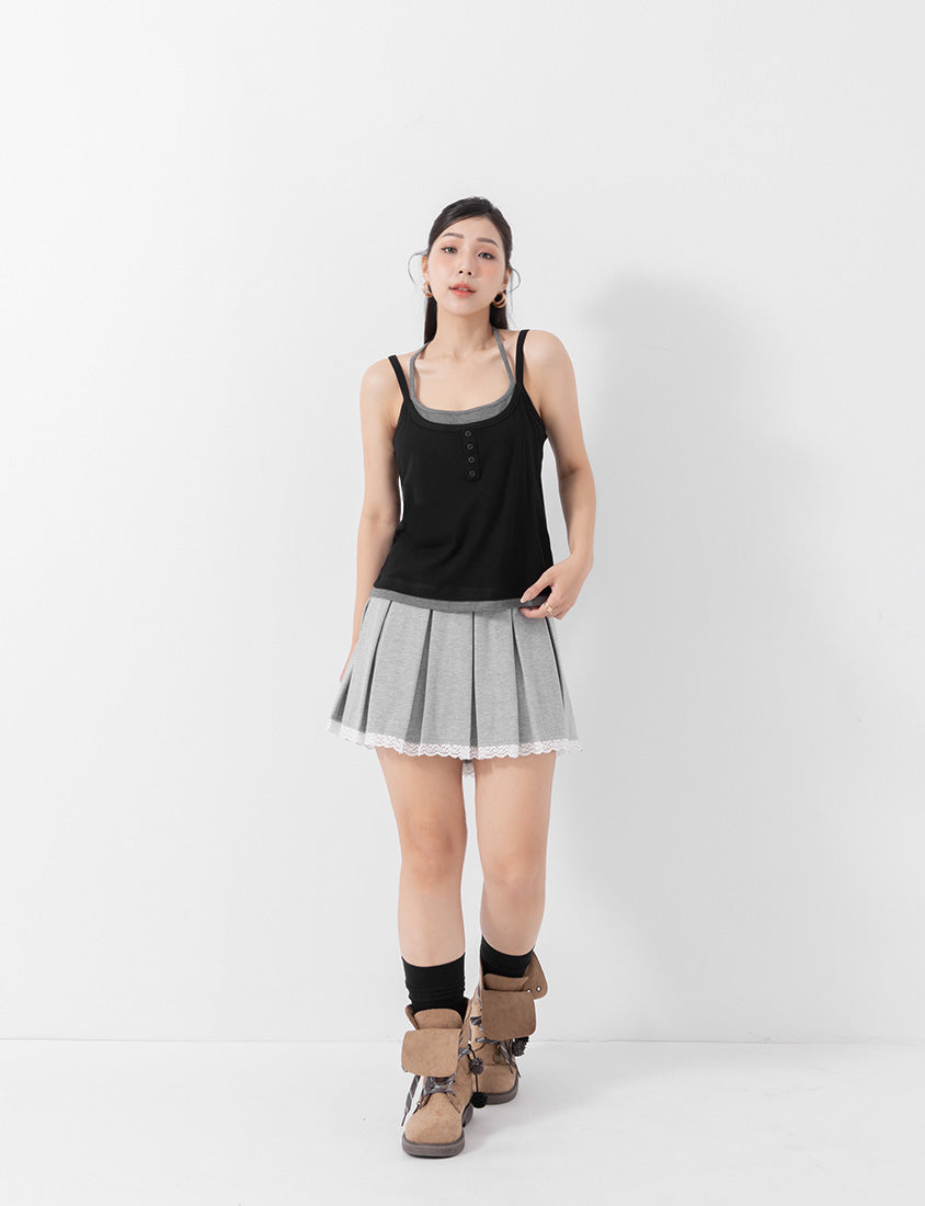 MUA! Contrast Faux Two Piece Button Front Plus Size Tank Top