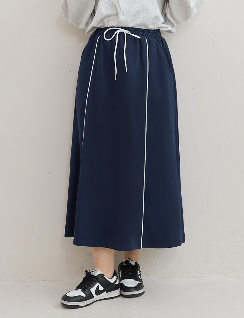 American Sporty Colorblock Piped Plus Size Maxi Skirt