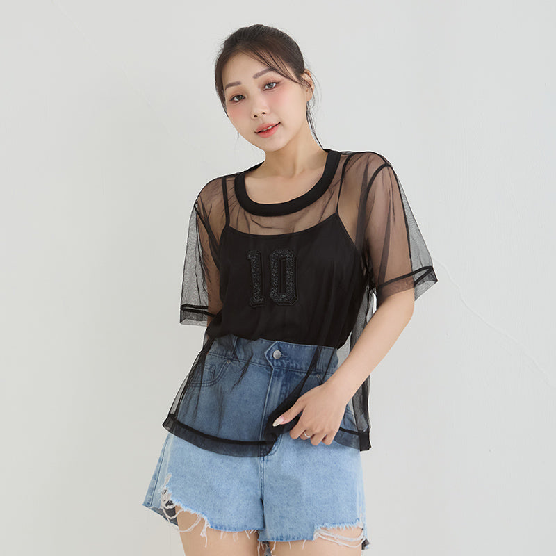 Sheer Mesh Sporty Top & Tank Plus Size Set