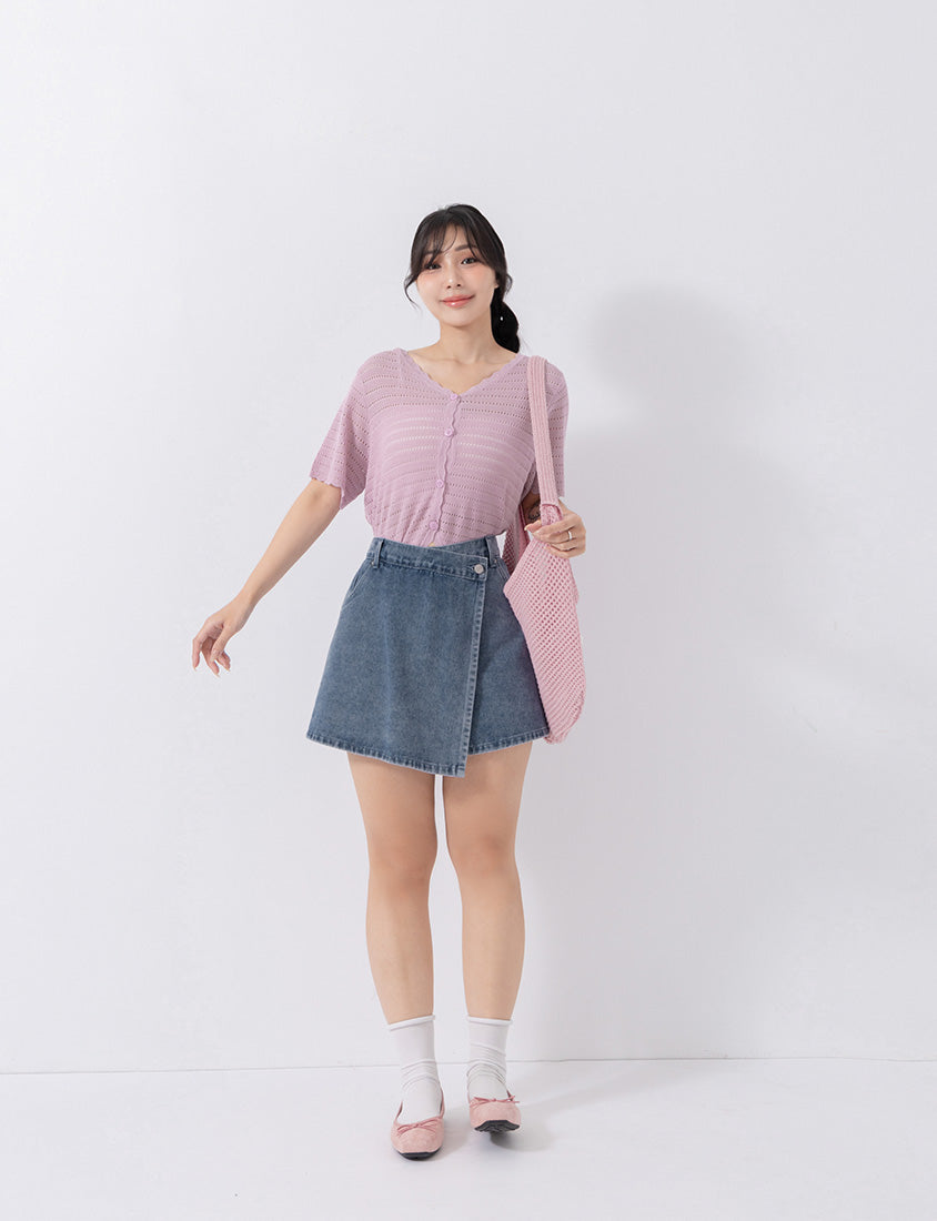 Slim Fit A-Line Wrap Plus Size Denim Skort