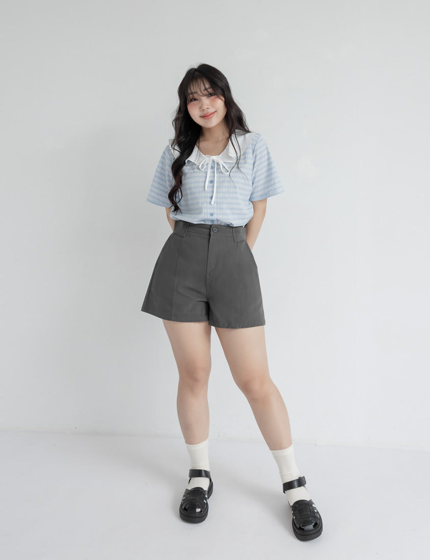 Fresh Contrast Ruffle Plaid Plus Size Shirt