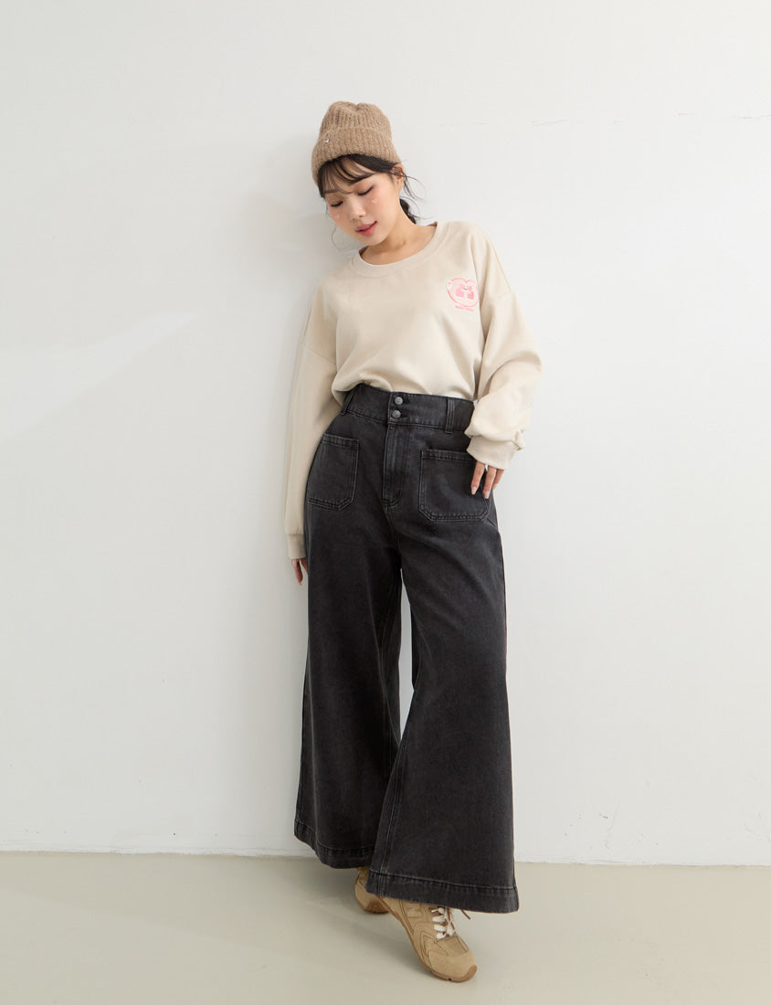 Suede Mittens Embroidered Plus Size Cropped Sweatshirt (Little Heart Collab)