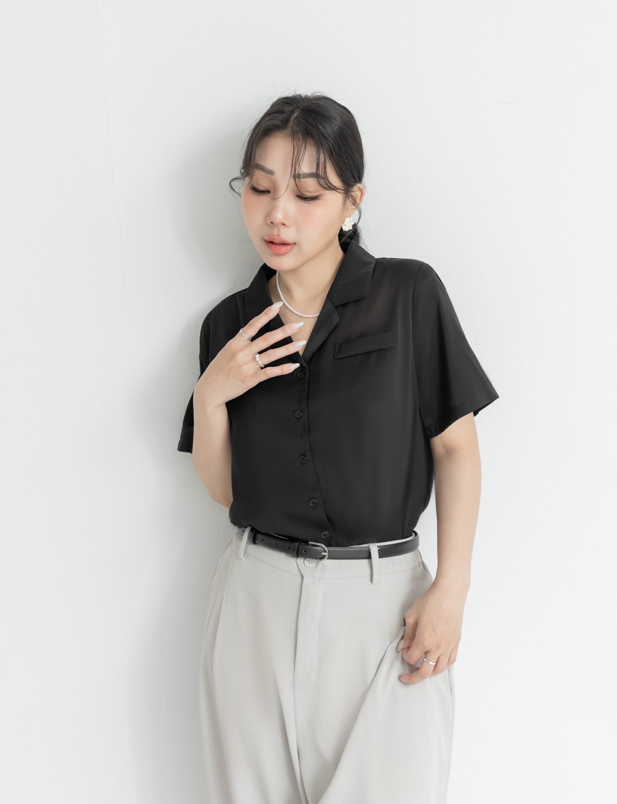 MISS. Minimal Textured Cuban Collar Plus Size Shirt