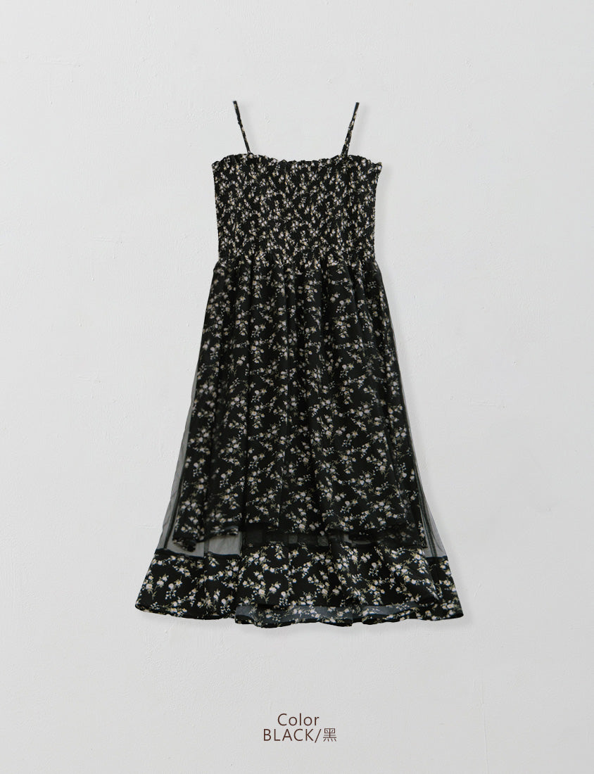 Layered Mesh Floral Adjustable Plus Size Strap Maxi Dress
