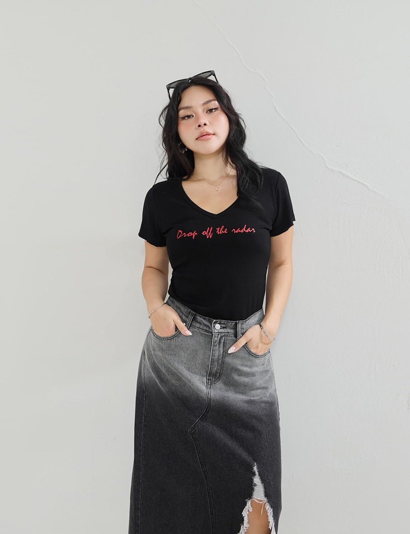 MUA! Gradient Distressed Denim Plus Size Maxi Skirt