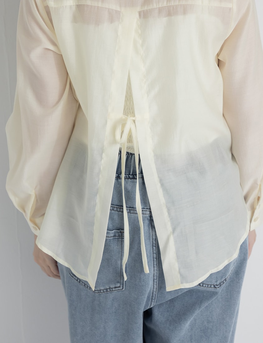 Tencel Silky Sheer Back Slit Tie-Front Plus Size Shirt