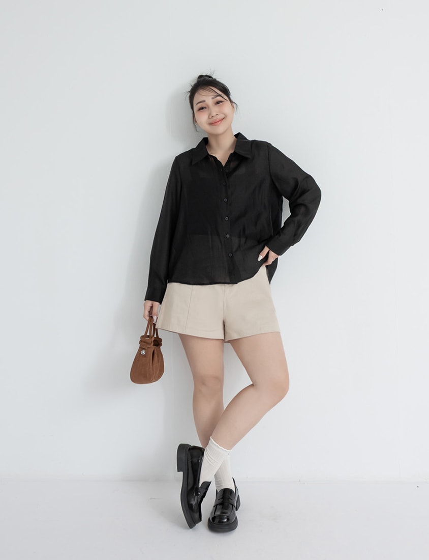 Tencel Silky Sheer Back Slit Tie-Front Plus Size Shirt