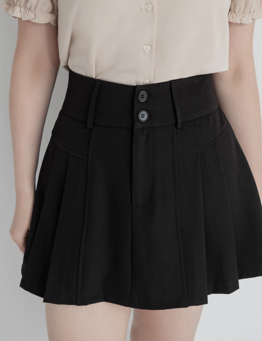 MISS. High Waist Tummy Flattering Pleated Tailored Plus Size Mini Skirt