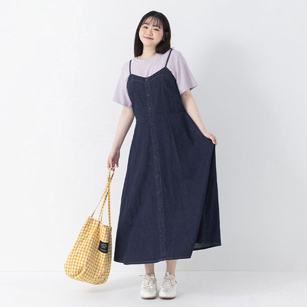 Tencel Silky Denim Faux Button Strap Plus Size Maxi Dress