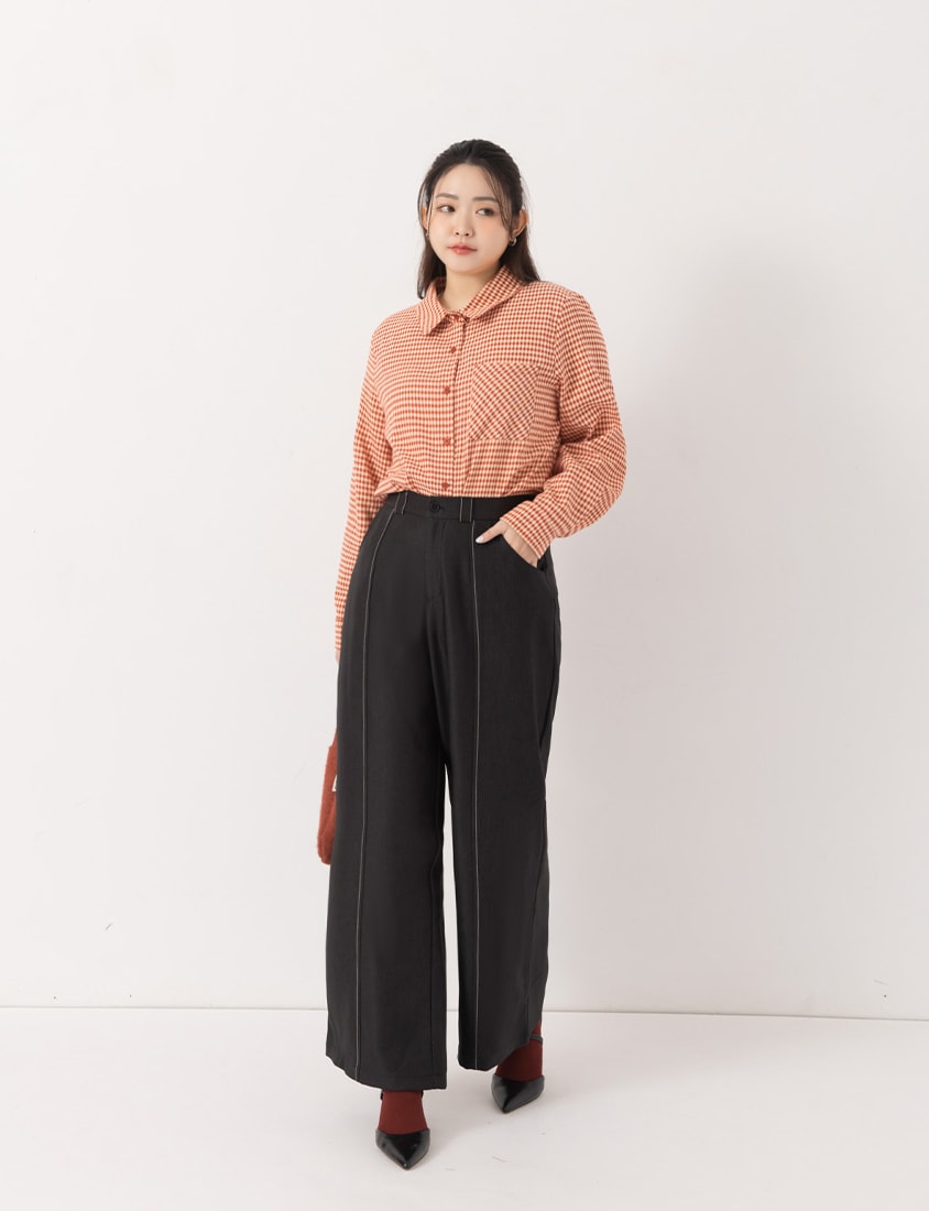 MISS. Slim Fit Colorblock Topstitched Plus Size Tailored Pants