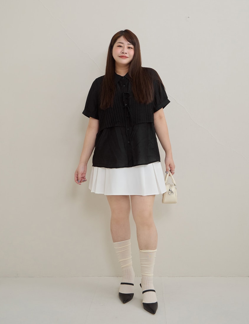 MISS. Faux Two Piece Sheer Plus Size Shirt