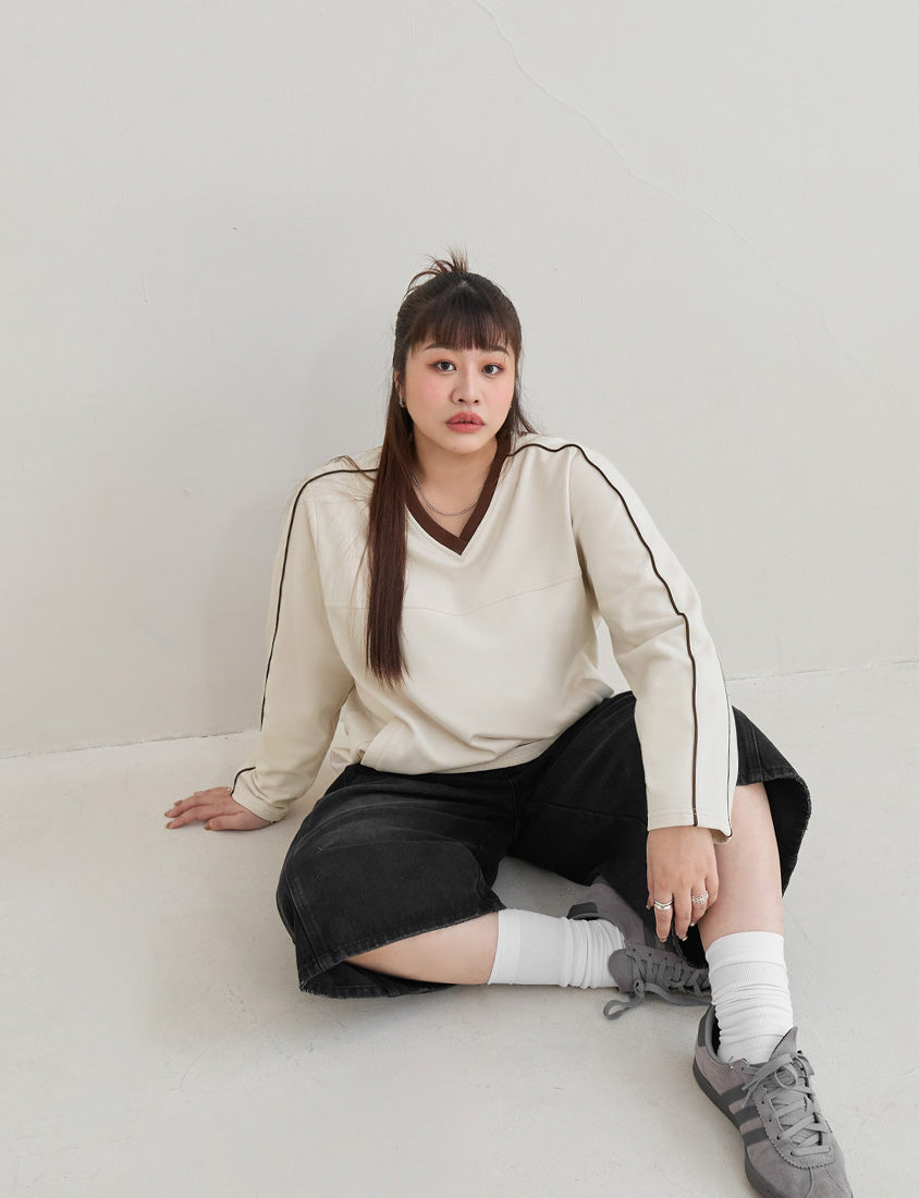 American Sporty Colorblock Oversized Long Sleeve Top (Unisex)