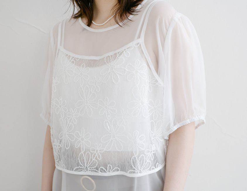 MISS. Sheer Lace Floral Plus Size Strap Cami