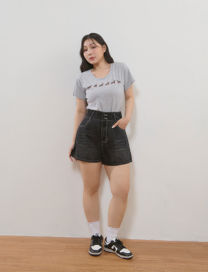 High Waist Hip-Lifting Stitch Plus Size Denim Shorts