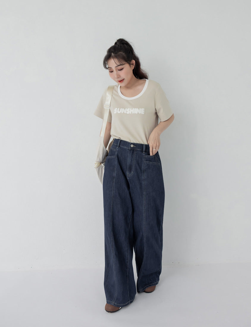 Contrast Fuzzy Embroidery Plus Size Crewneck Tee