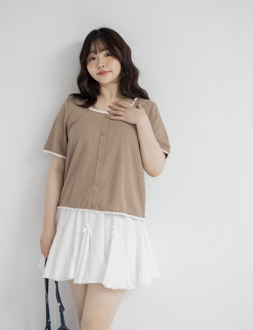 Lace Square Neck Waffle Plus Size Knit Top