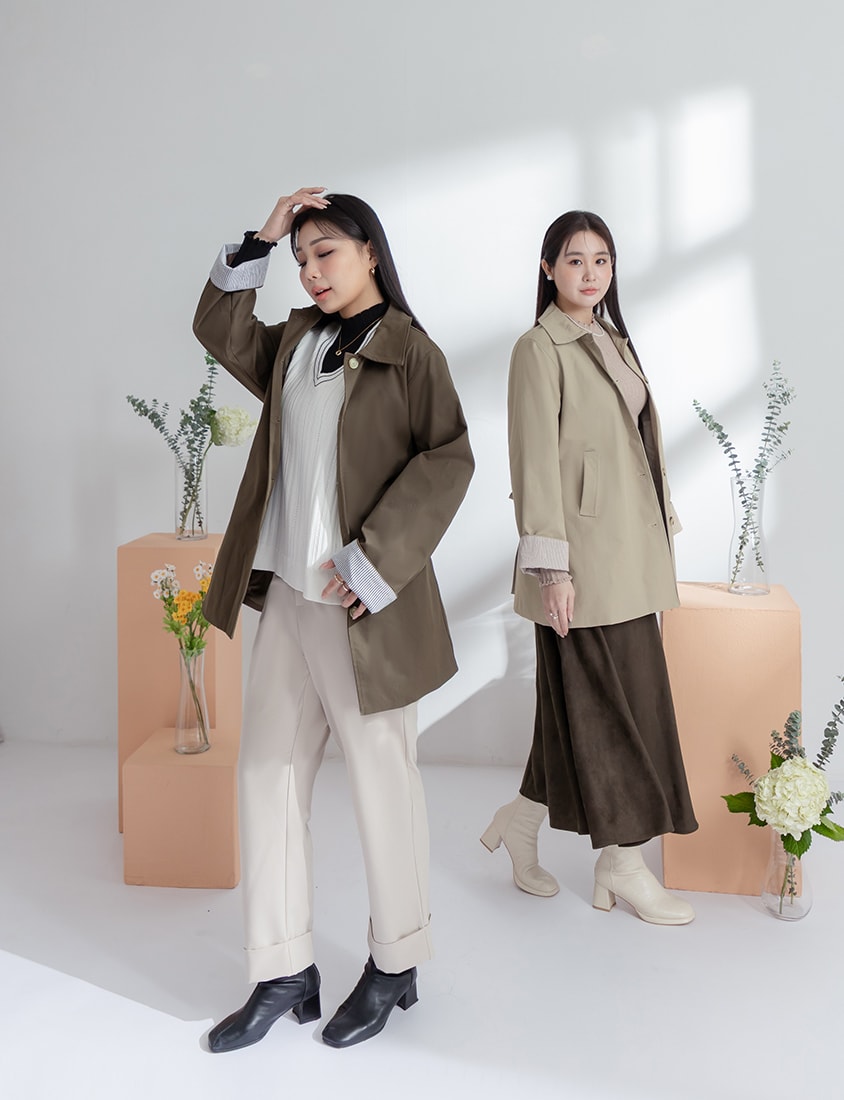 MISS.Korean Style Textured Mid-Length Plus Size Trench Coat (With Belt)