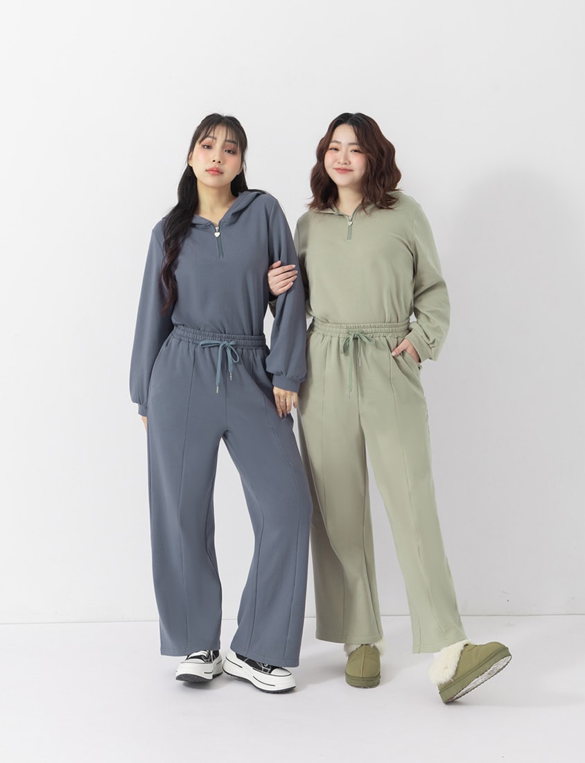 Comfort Deodorizing Brushed Lined Elastic Waist Plus Size Wide Leg Pants