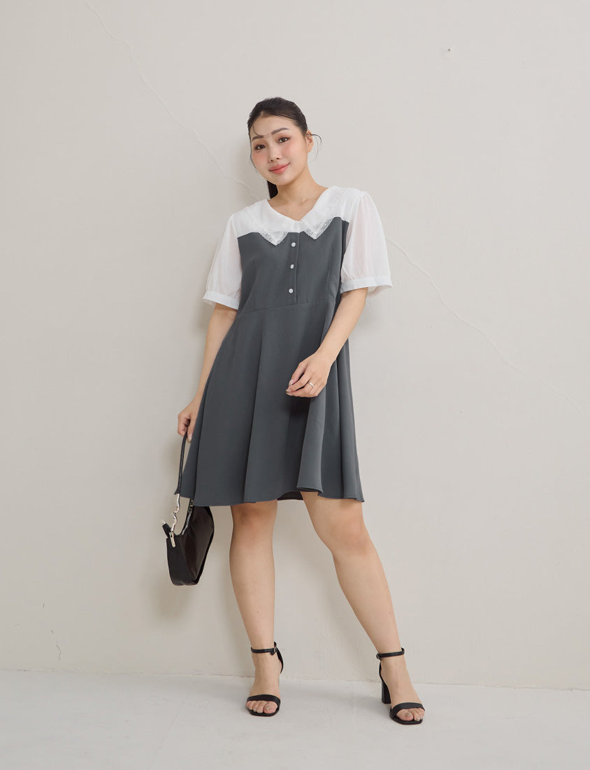 Faux Two Piece Lace Collar Plus Size Mini Dress