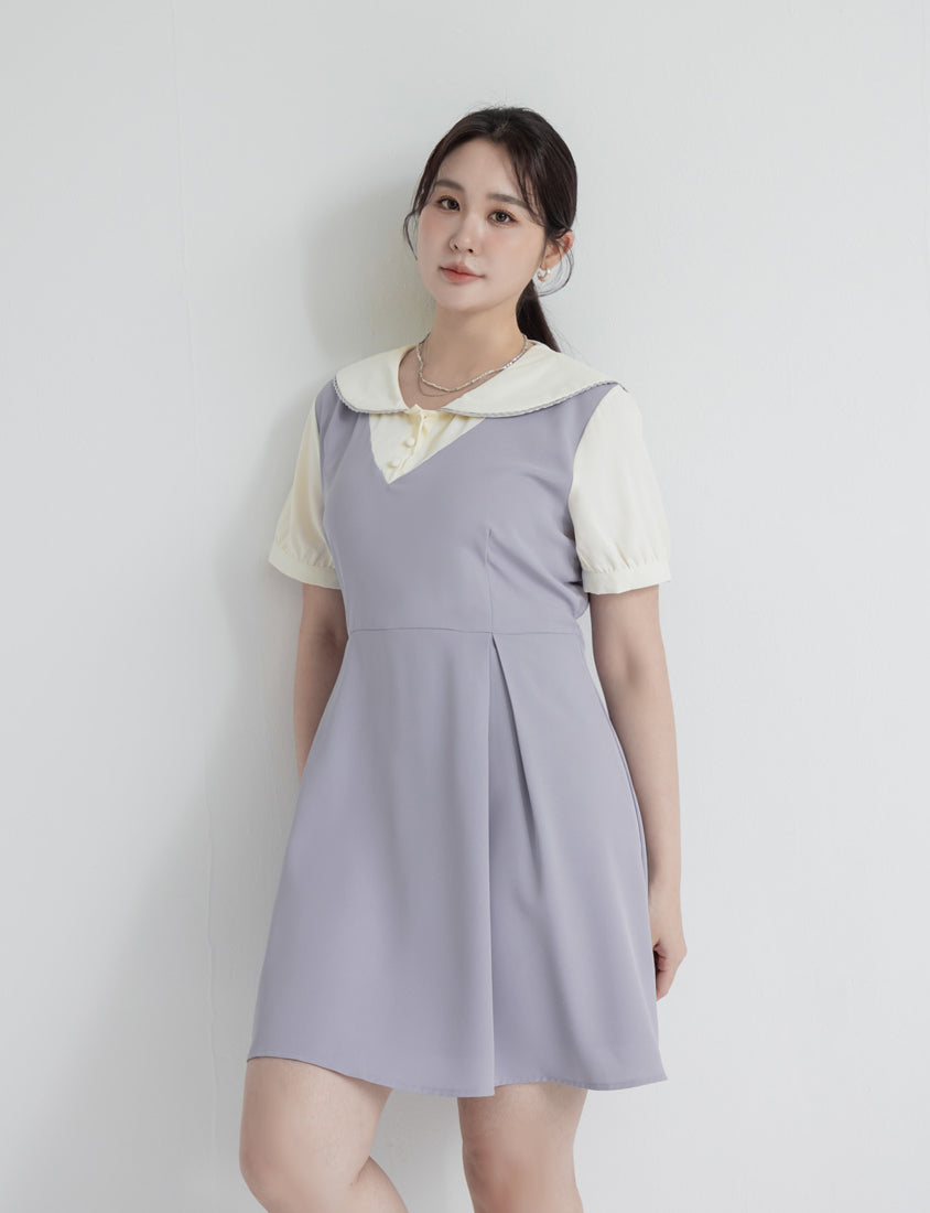 MISS. Preppy Faux Two Piece Collar Plus Size Mini Dress