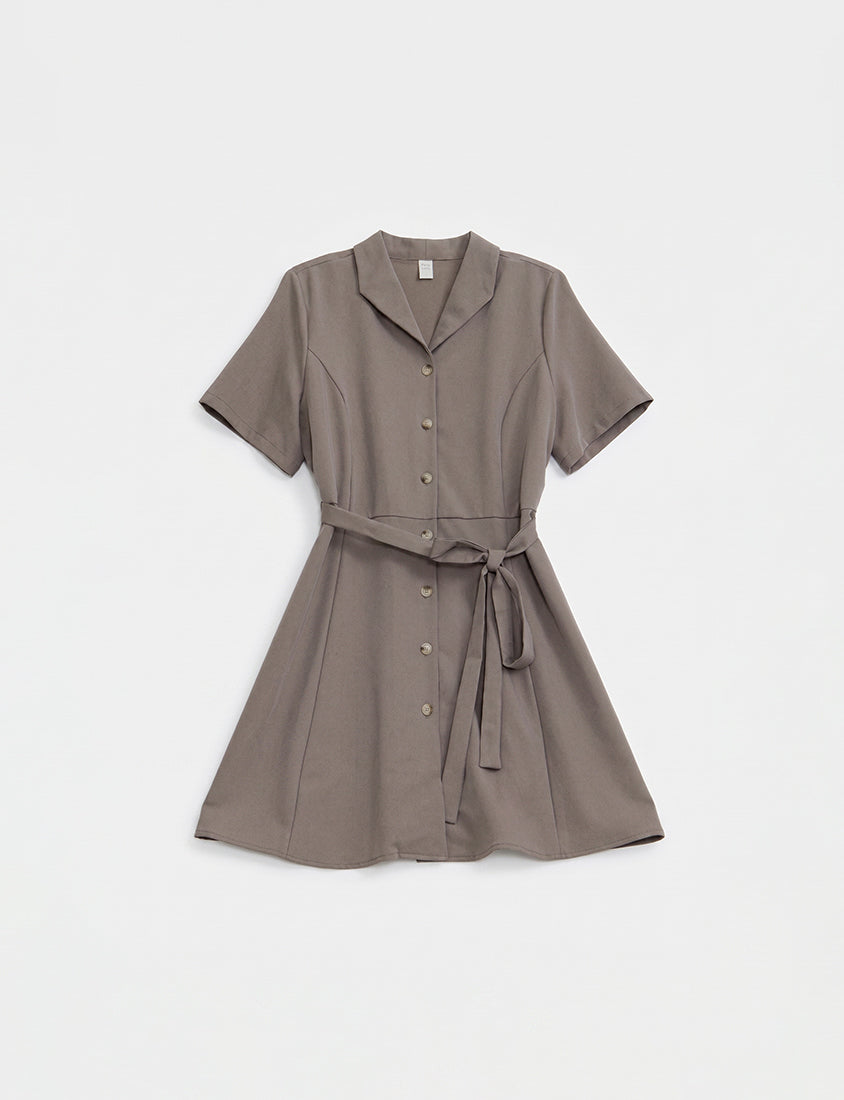 MISS. Twill Chiffon Collar Plus Size Mini Dress (With Belt)