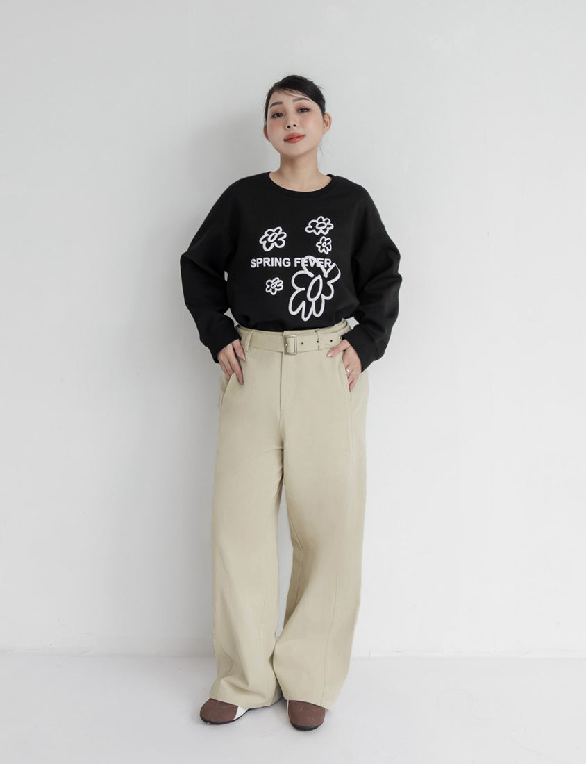 Versatile Twill Back Elastic Plus Size Straight Leg Pants (With Belt)