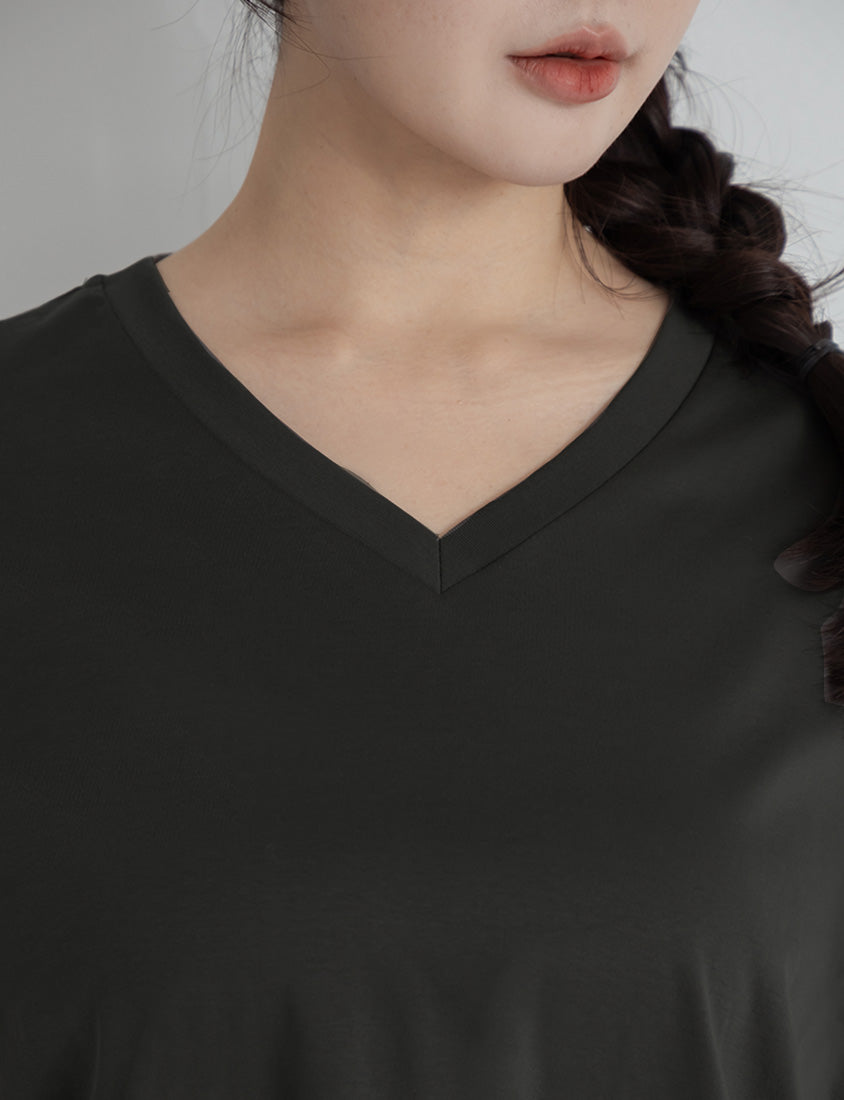 (V Neck) Zero Sweat Mark Cooling Plus Size Tee