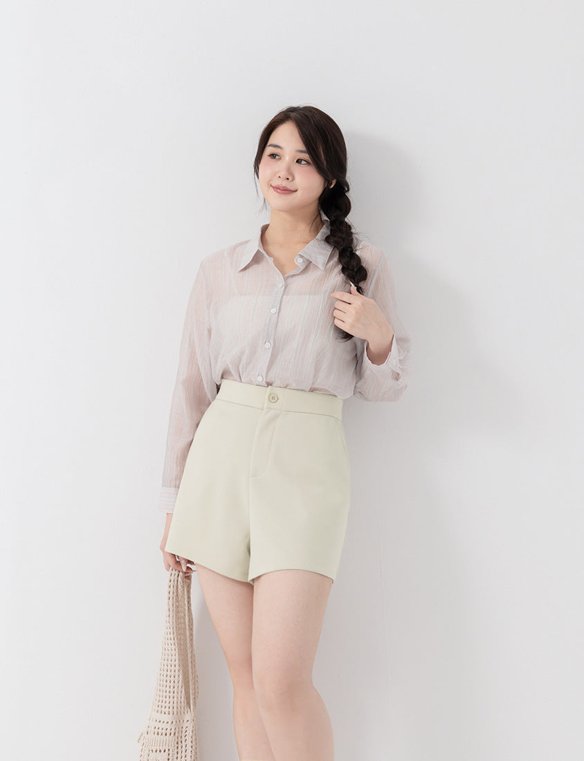 Sheer Color Stripe Long Sleeve Plus Size Shirt