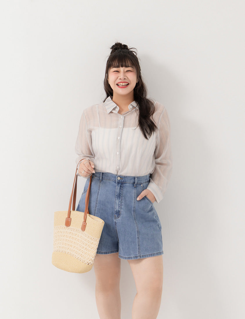 Apple-Shaped Friendly! Perfect Fit Slim Fit A-Line Plus Size Denim Shorts