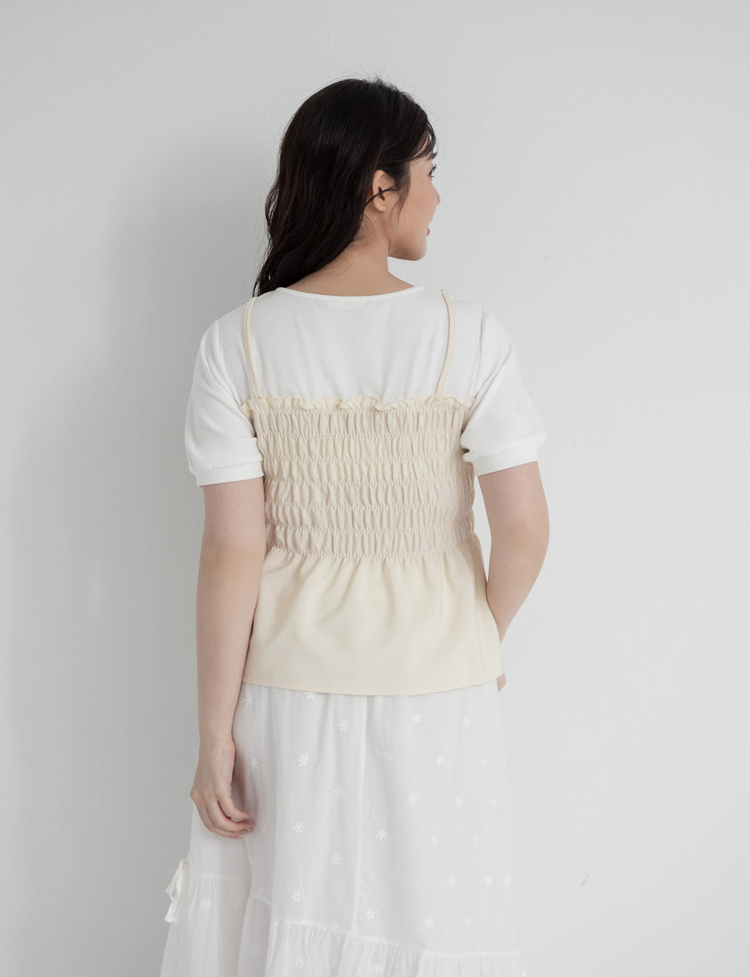 Sweet Crinkle Faux Two-Piece Short Sleeve Plus Size Top