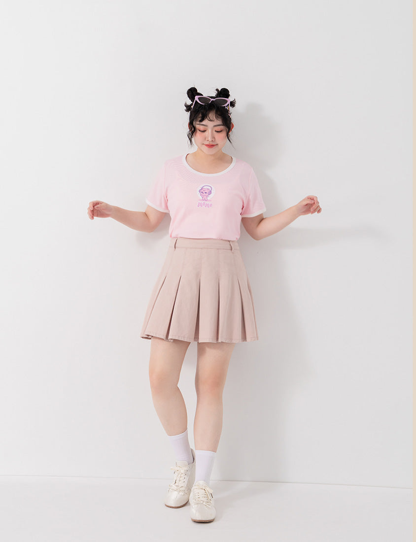 Sweet Summer Twill Pleated Plus Size Mini Skirt