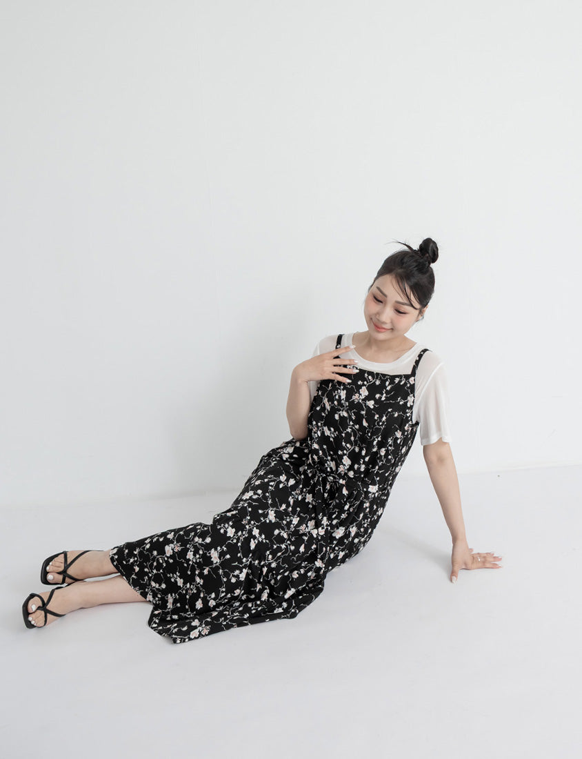 Elegant Floral Cami Strap Plus Size Maxi Dress (With Belt)