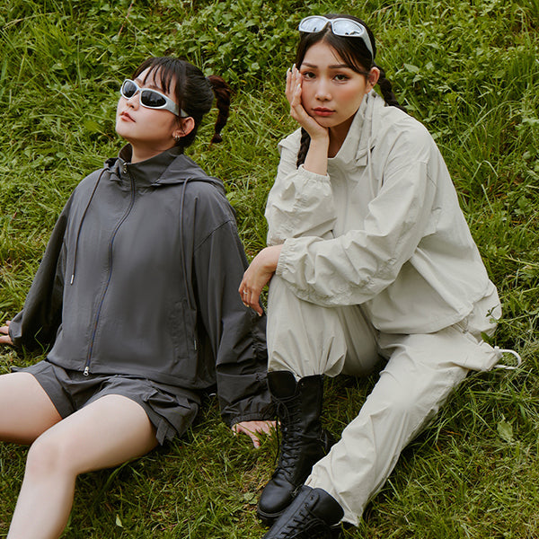 Instant Cooling UV-Protection Cropped Utility Hooded Plus Size Jacket