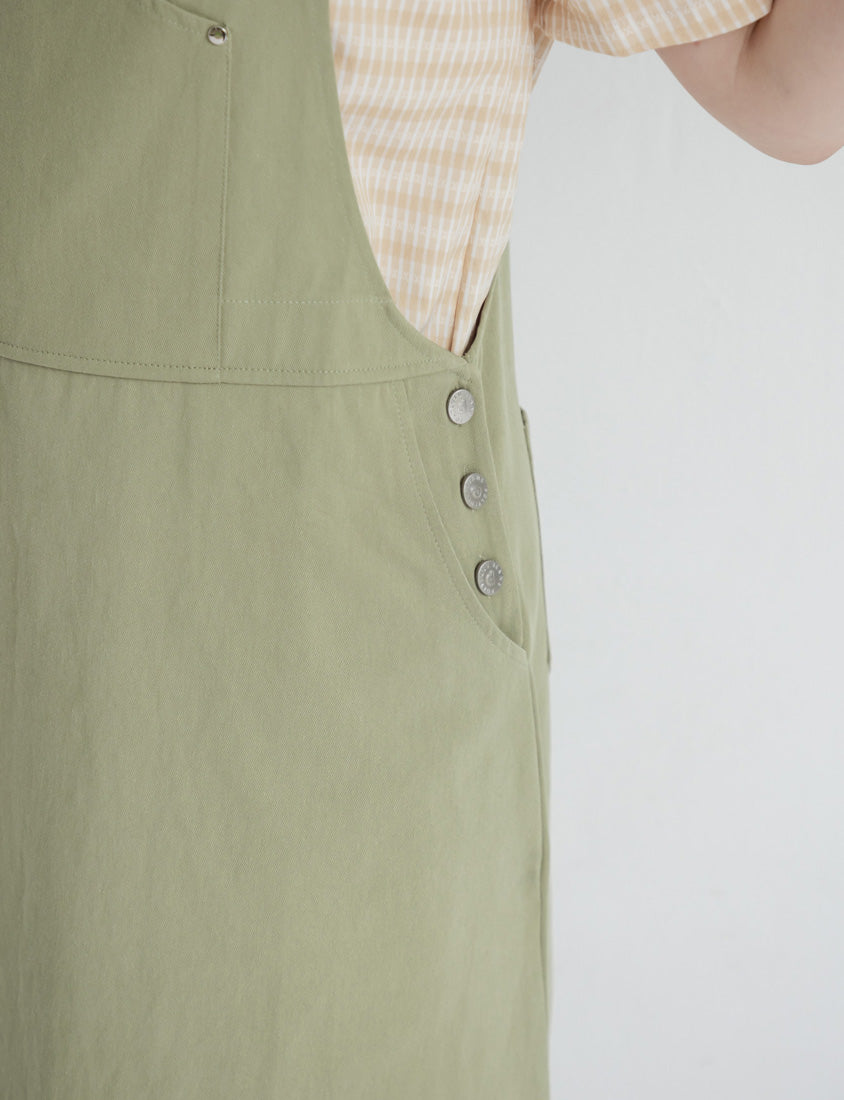 Light Utility Studded Twill Plus Size Pinafore Dress