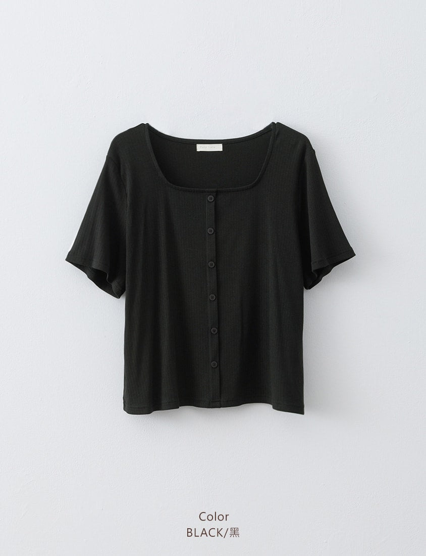 Tencel Ribbed Faux Button Square Neck Plus Size Top