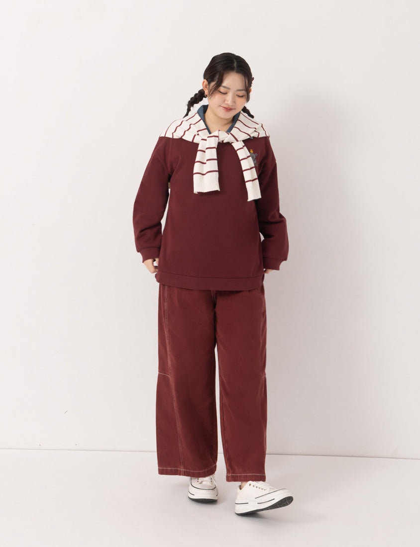 Versatile Twill Colorblock Topstitched Plus Size Straight Wide Pants (Unisex)