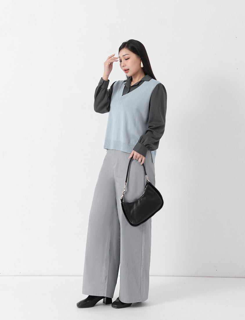 MISS.Korean Style High Waist Back Elastic Plus Size Straight Leg Pants