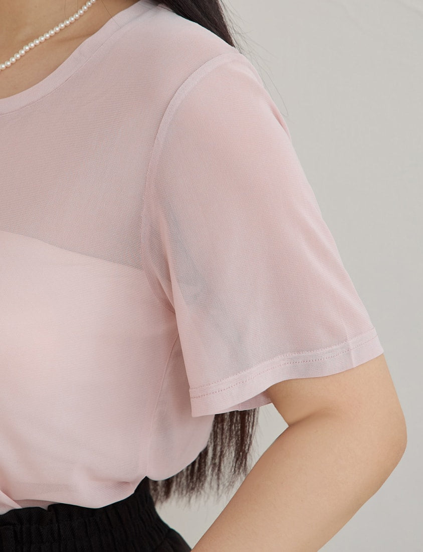 MISS. Casual Sheer Crewneck Plus Size Top