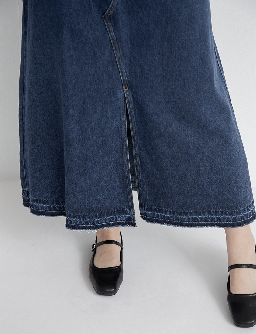Cooling Tencel Denim Slit Plus Size Maxi Skirt