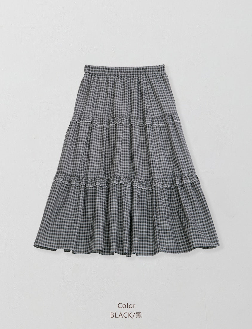 Japanese Style Sweet Tiered Plaid Plus Size Maxi Skirt