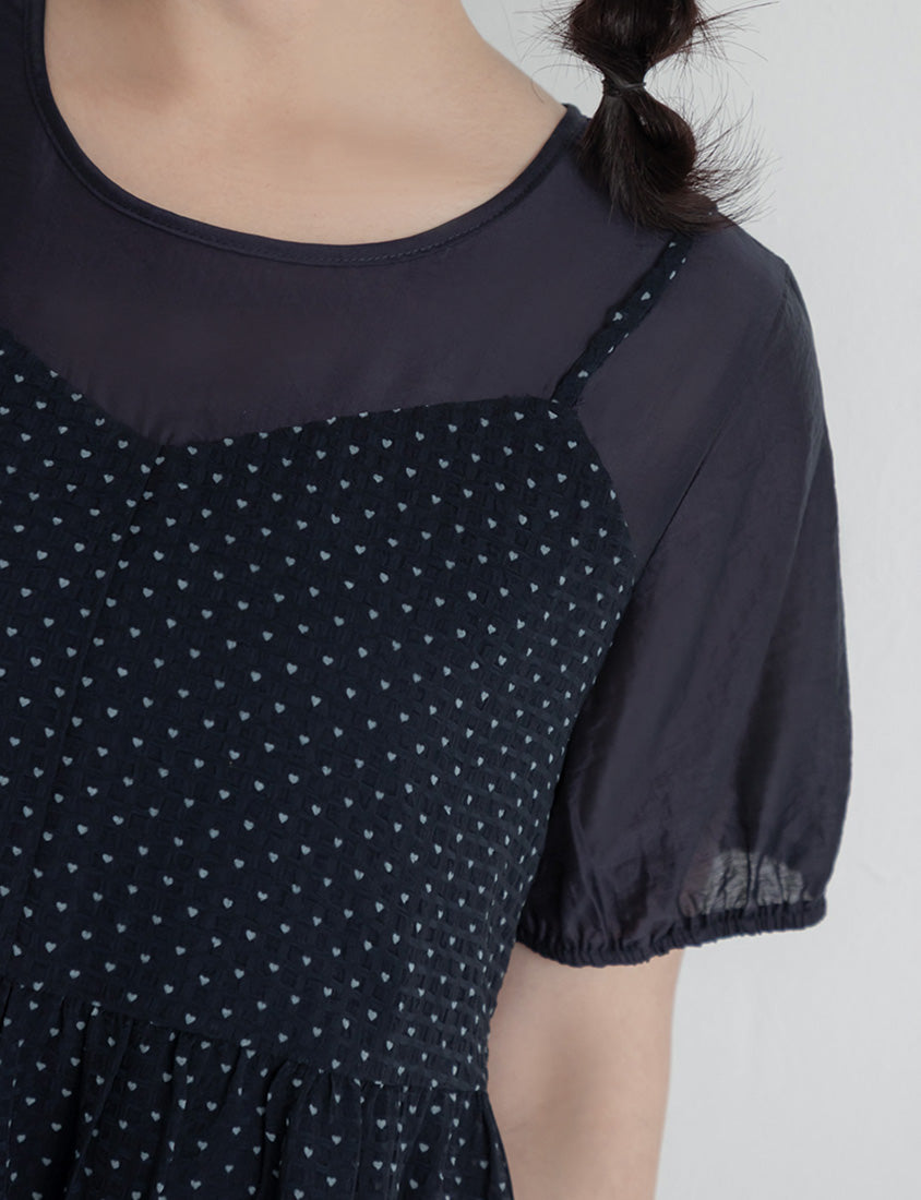 Cute Floral Print Faux Two Piece Plus Size Top