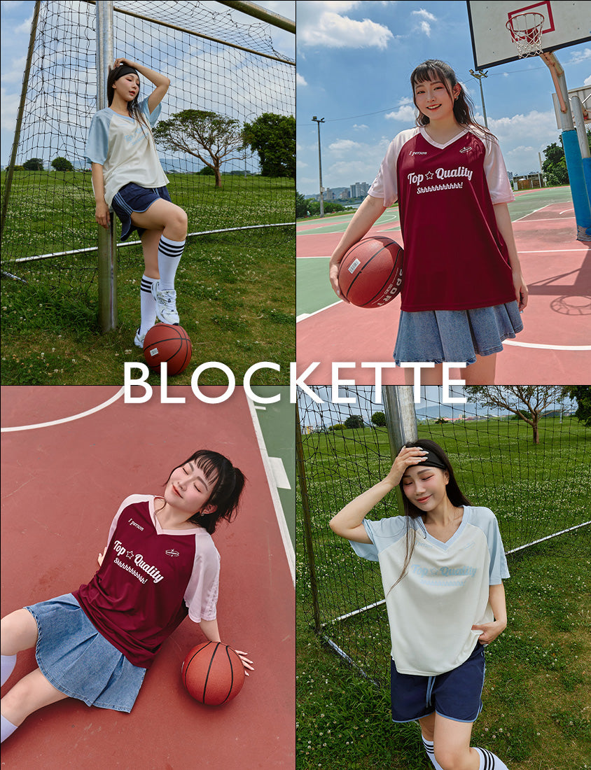 American Style Contrast V-Neck Oversized Jersey Plus Size Tee